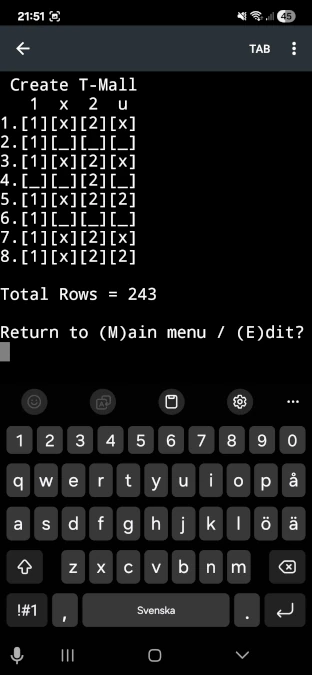 C++ console application generating number combinations and structured row patterns for statistical analysis