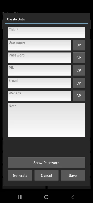 RWB Password Manager showing add entry form for storing username, password and secure data in encrypted Python vault