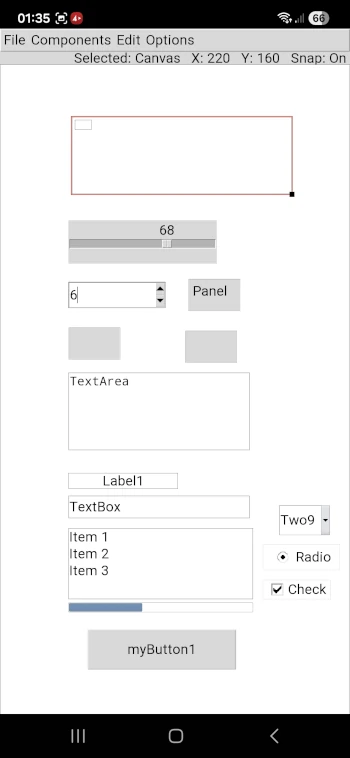 RWB Form Designer Python Tkinter GUI builder showing mobile interface for creating and editing forms