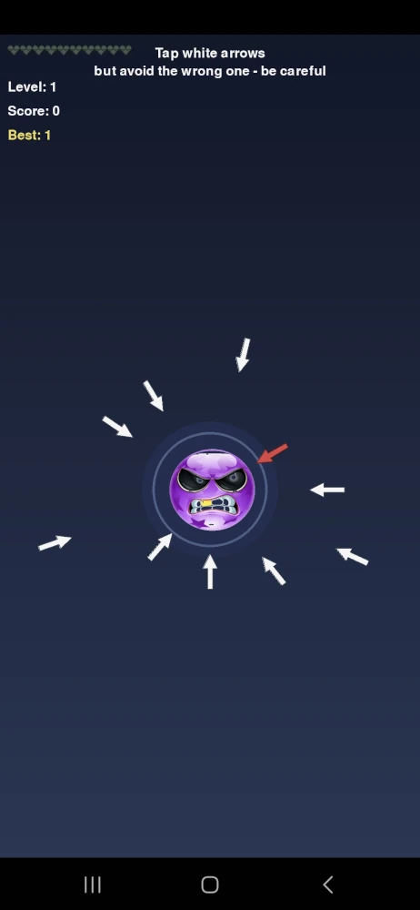 Save Bob Python mobile game showing deadly red arrow mechanic where player must avoid the wrong arrow using touch controls on Android