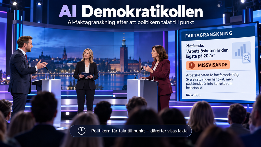 Konceptbild av AI-baserad faktagranskning under en politisk TV-debatt.